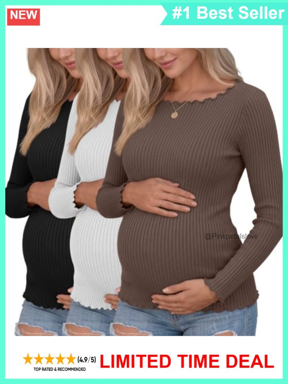 3 Pack Womens Maternity Cotton Long Sleeve Tops Boat Neck Slim Fit Shirts
